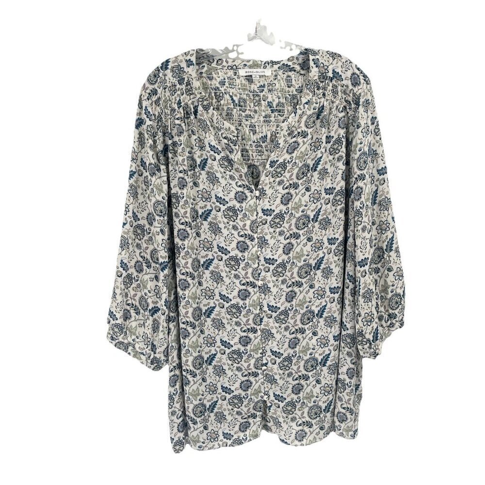 Rose & Olive Floral Button Down Blouse Cottagecore Sz 2X